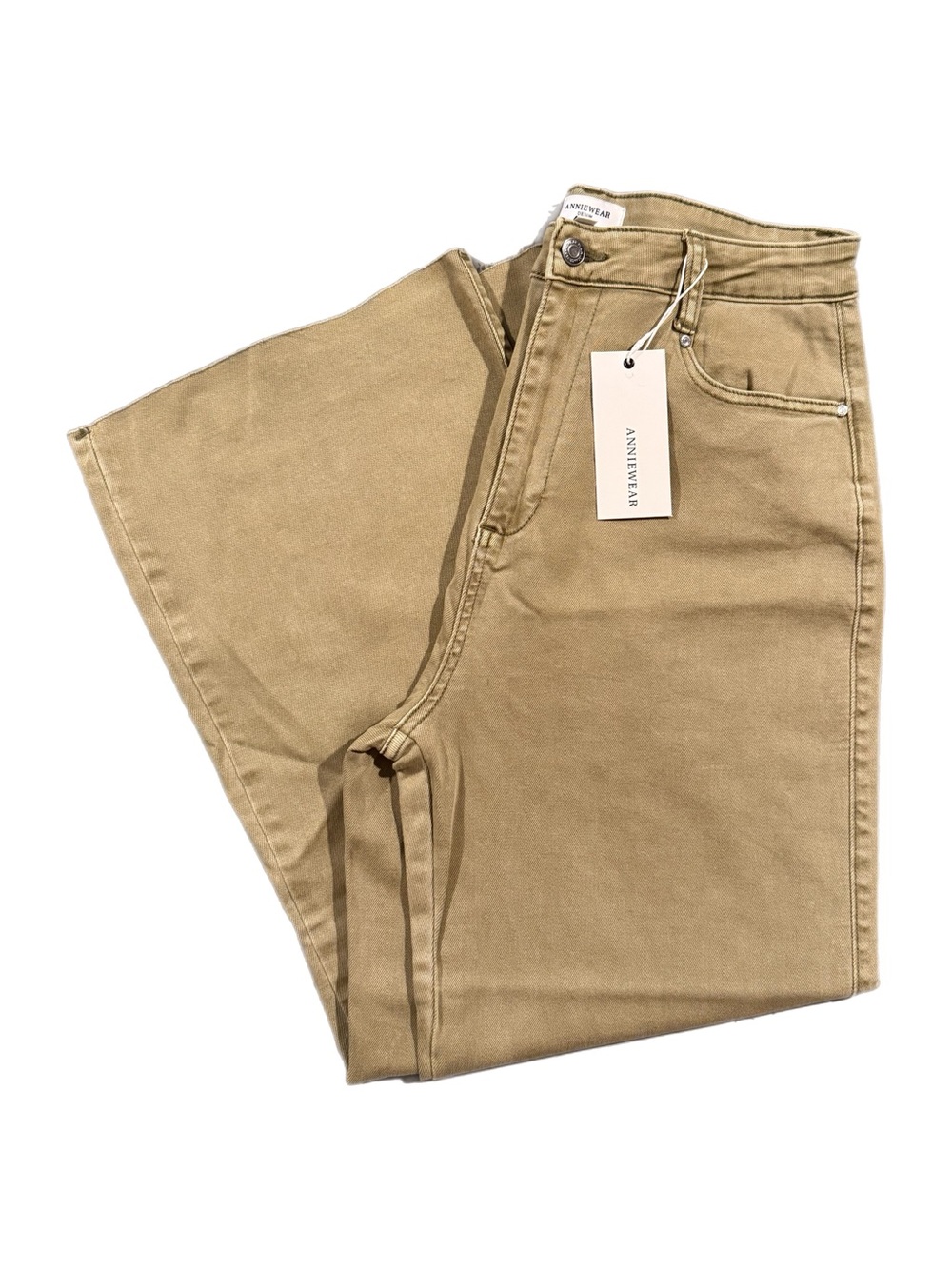 Anniewear High-Rise Wide Leg Jeans in Olive Raw Hem